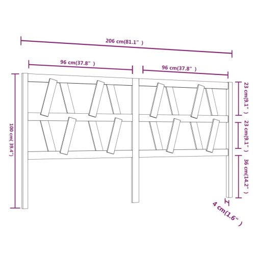  fekete tömör fenyőfa ágyfejtámla 206 x 4 x 100 cm