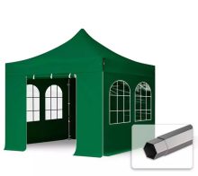   Professional összecsukható sátrak PREMIUM 350g/m2 ponyvával, acélszerkezettel, 4 oldalfallal, hagyományos ablakkal - 3x3m zöld