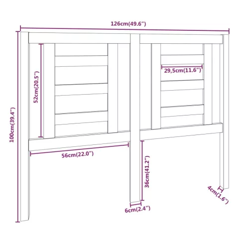  szürke tömör fenyőfa ágyfejtámla 126 x 4 x 100 cm