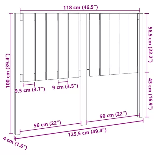  mézbarna tömör fenyőfa ágyfejtámla 125,5x4x100 cm