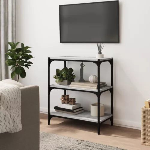  szürke sonoma színű szerelt fa/acél könyvszekrény 60x33x70,5 cm