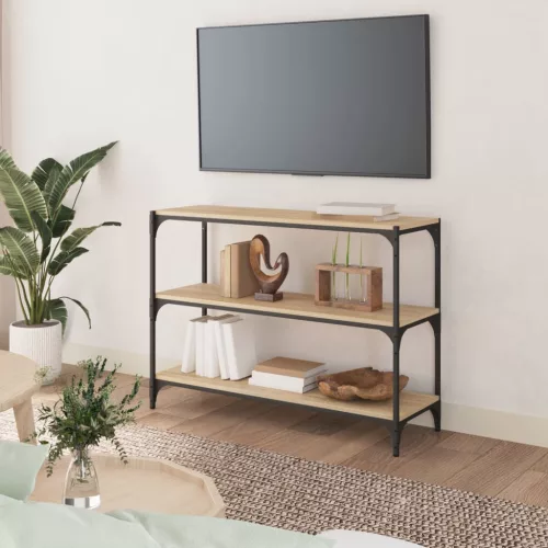  sonoma tölgy színű fa és acél könyvszekrény 100 x 33 x 70,5 cm