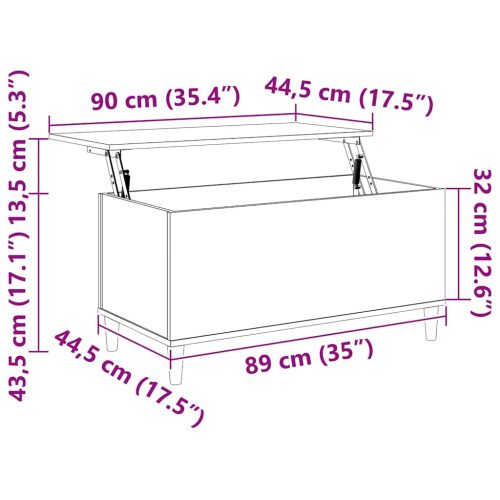  füstös tölgy színű szerelt fa dohányzóasztal 90 x 44,5 x 45 cm