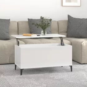    magasfényű fehér szerelt fa dohányzóasztal 90x44,5x45 cm