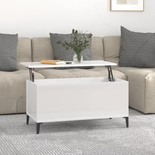  magasfényű fehér szerelt fa dohányzóasztal 90x44,5x45 cm