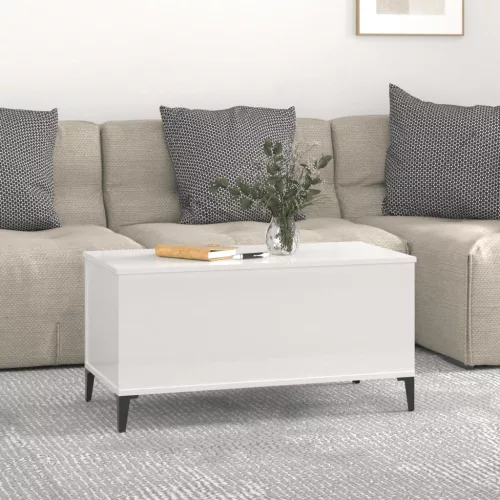  magasfényű fehér szerelt fa dohányzóasztal 90x44,5x45 cm