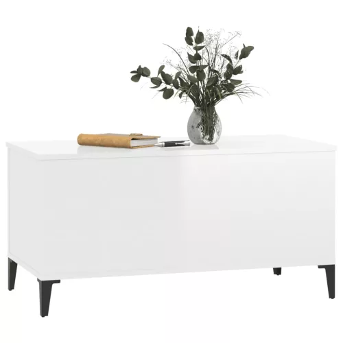  magasfényű fehér szerelt fa dohányzóasztal 90x44,5x45 cm