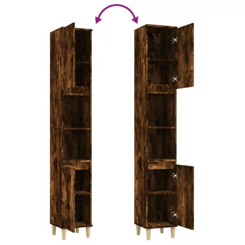  füstös tölgy színű szerelt fa fürdőszobaszekrény 30x30x190 cm