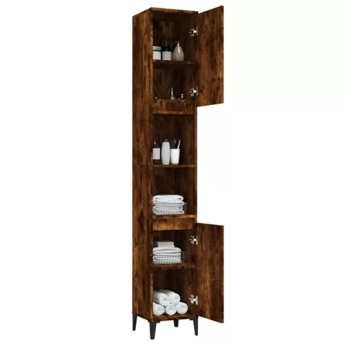  füstös tölgy színű szerelt fa fürdőszobaszekrény 30x30x190 cm