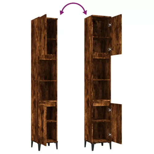  füstös tölgy színű szerelt fa fürdőszobaszekrény 30x30x190 cm