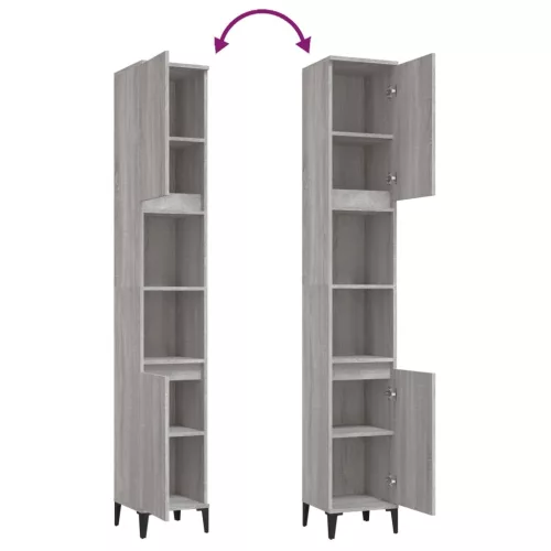  szürke sonoma színű szerelt fa fürdőszobaszekrény 30x30x190 cm