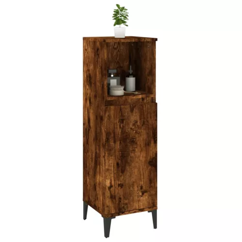  füstös tölgy színű szerelt fa fürdőszobaszekrény 30x30x100 cm