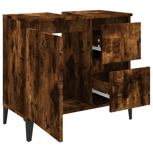  füstös tölgy színű szerelt fa fürdőszobaszekrény 65x33x60 cm