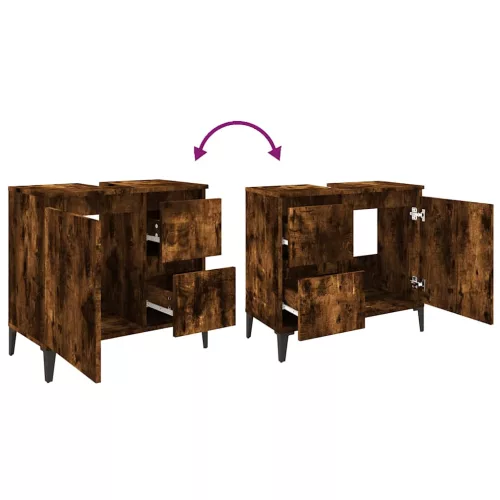  füstös tölgy színű szerelt fa fürdőszobaszekrény 65x33x60 cm