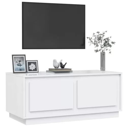  magasfényű fehér szerelt fa dohányzóasztal 102 x 50 x 44 cm
