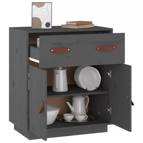  szürke tömör fenyőfa tálalószekrény 65,5 x 40 x 75 cm