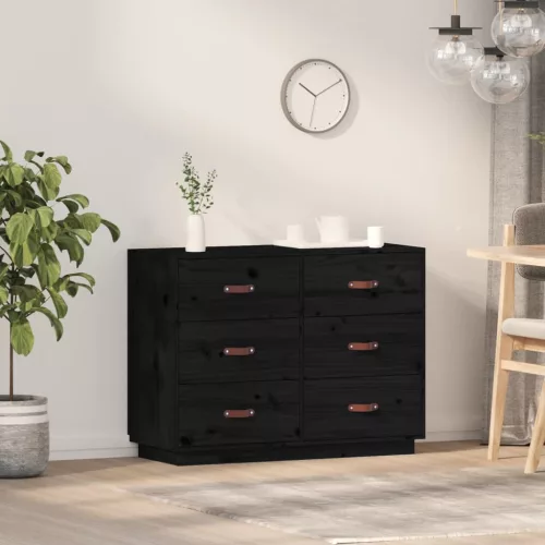  fekete tömör fenyőfa tálalószekrény 100 x 40 x 75 cm