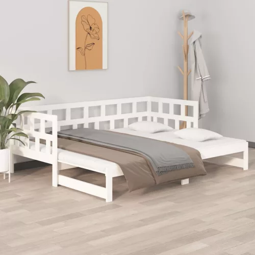  fehér tömör fenyőfa kihúzható kanapéágy 2 x (80 x 200) cm 