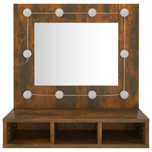  füstös tölgy színű tükrös szekrény LED-ekkel 60 x 31,5 x 62 cm