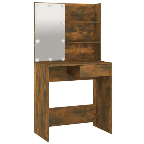  füstös tölgyszínű LED-es fésülködőasztal 74,5 x 40 x 141 cm