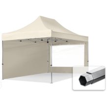   Professional összecsukható sátrak PROFESSIONAL 400g/m2 ponyvával, alumínium szerkezettel, 2 oldalfallal, panoráma ablakkal - 3x4,5m krém