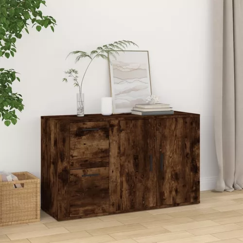  füstös tölgy színű szerelt fa tálalószekrény 100x33x59,5 cm