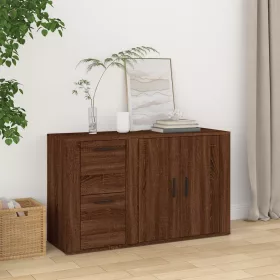    barna tölgyszínű szerelt fa tálalószekrény 100x33x59,5 cm