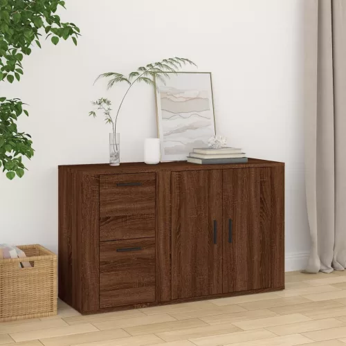  barna tölgyszínű szerelt fa tálalószekrény 100x33x59,5 cm
