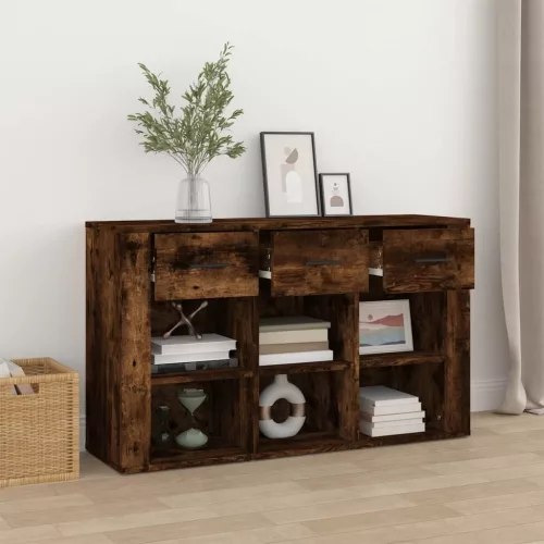  füstös tölgy színű szerelt fa tálalószekrény 100x30x59,5 cm