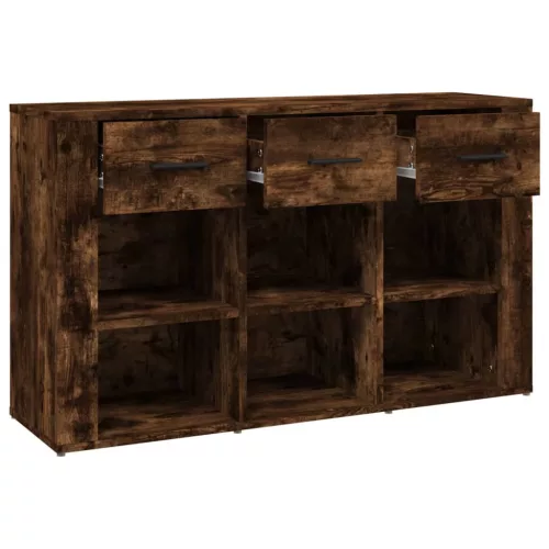  füstös tölgy színű szerelt fa tálalószekrény 100x30x59,5 cm