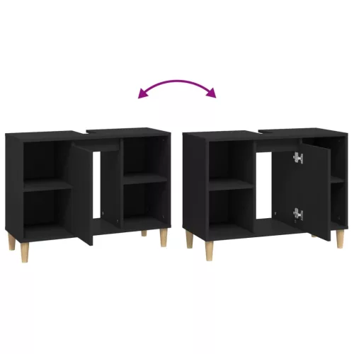  fekete szerelt fa mosdószekrény 80 x 33 x 60 cm