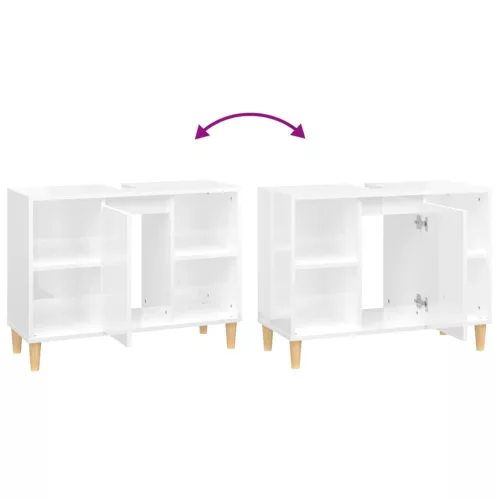  magasfényű fehér szerelt fa mosdószekrény 80 x 33 x 60 cm