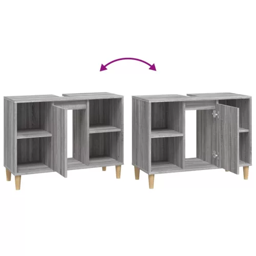  szürke sonoma színű szerelt fa mosdószekrény 80 x 33 x 60 cm