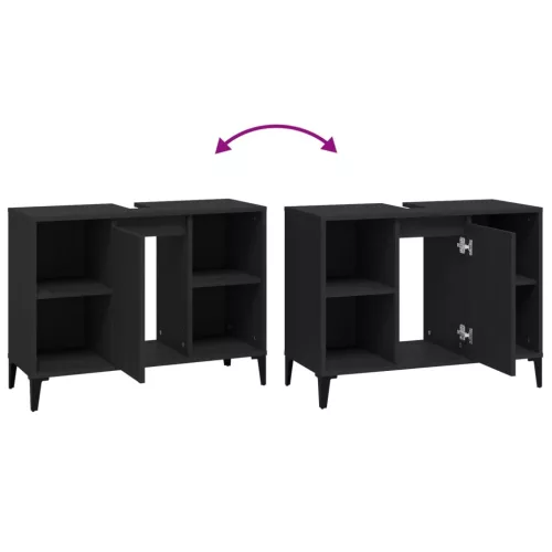  fekete szerelt fa mosdószekrény 80 x 33 x 60 cm