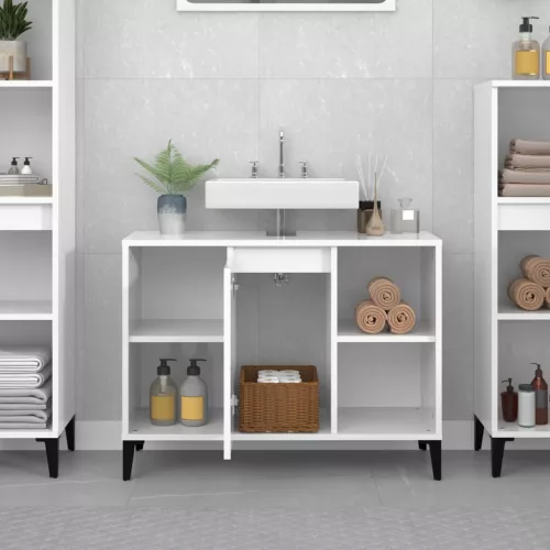  magasfényű fehér szerelt fa mosdószekrény 80 x 33 x 60 cm