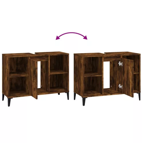  füstös tölgy színű szerelt fa mosdószekrény 80 x 33 x 60 cm