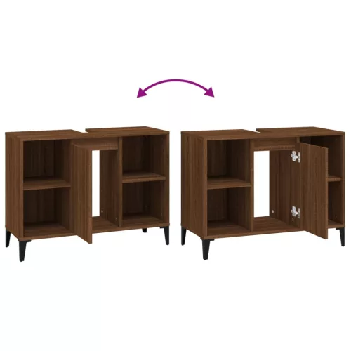  barna tölgyszínű szerelt fa mosdószekrény 80 x 33 x 60 cm