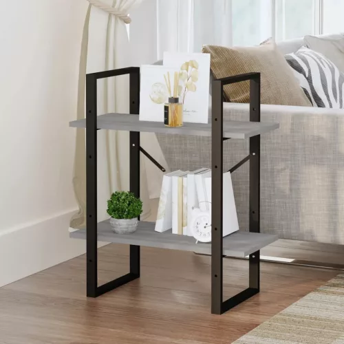  2-szintes szürke sonoma szerelt fa könyvszekrény 60x30x70 cm