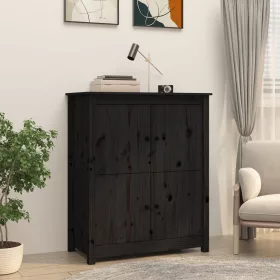    fekete tömör fenyőfa tálalószekrény 83 x 41,5 x 100 cm