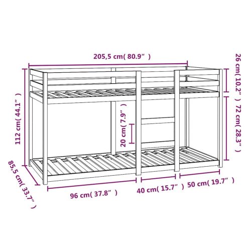  tömör fenyőfa emeletes ágy 80x200 cm