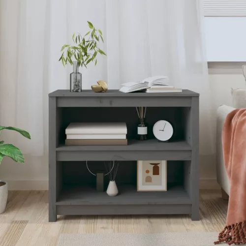  szürke tömör fenyőfa könyvszekrény 80 x 35 x 68 cm