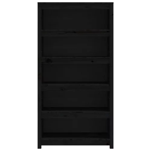  fekete tömör fenyőfa könyvszekrény 80x35x154 cm