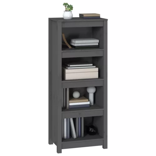  szürke tömör fenyőfa könyvszekrény 50x35x125,5 cm