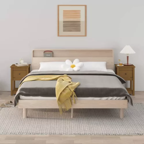  2 darab mézbarna tömör fenyőfa éjjeliszekrény 40x35x61,5 cm