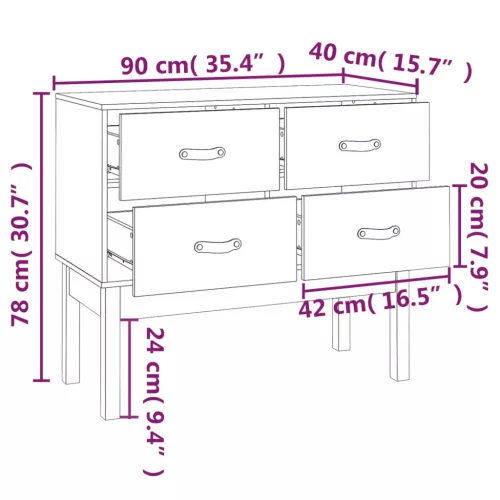  mézbarna tömör fenyőfa tálalószekrény 90 x 40 x 78 cm