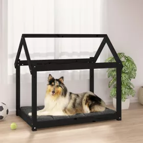  fekete tömör fenyőfa kutyaágy 101x70x90 cm