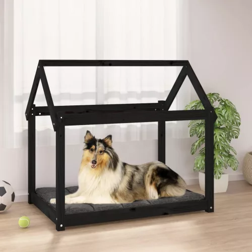  fekete tömör fenyőfa kutyaágy 101x70x90 cm