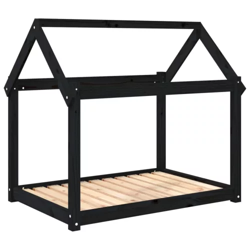  fekete tömör fenyőfa kutyaágy 101x70x90 cm