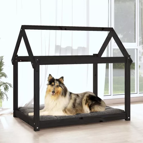  fekete tömör fenyőfa kutyaágy 101x70x90 cm
