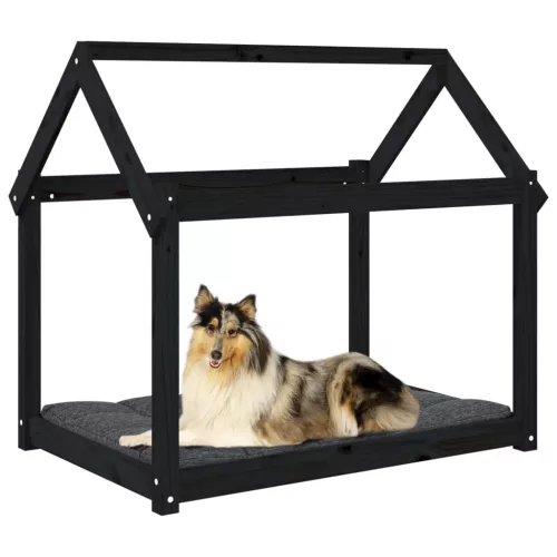  fekete tömör fenyőfa kutyaágy 101x70x90 cm